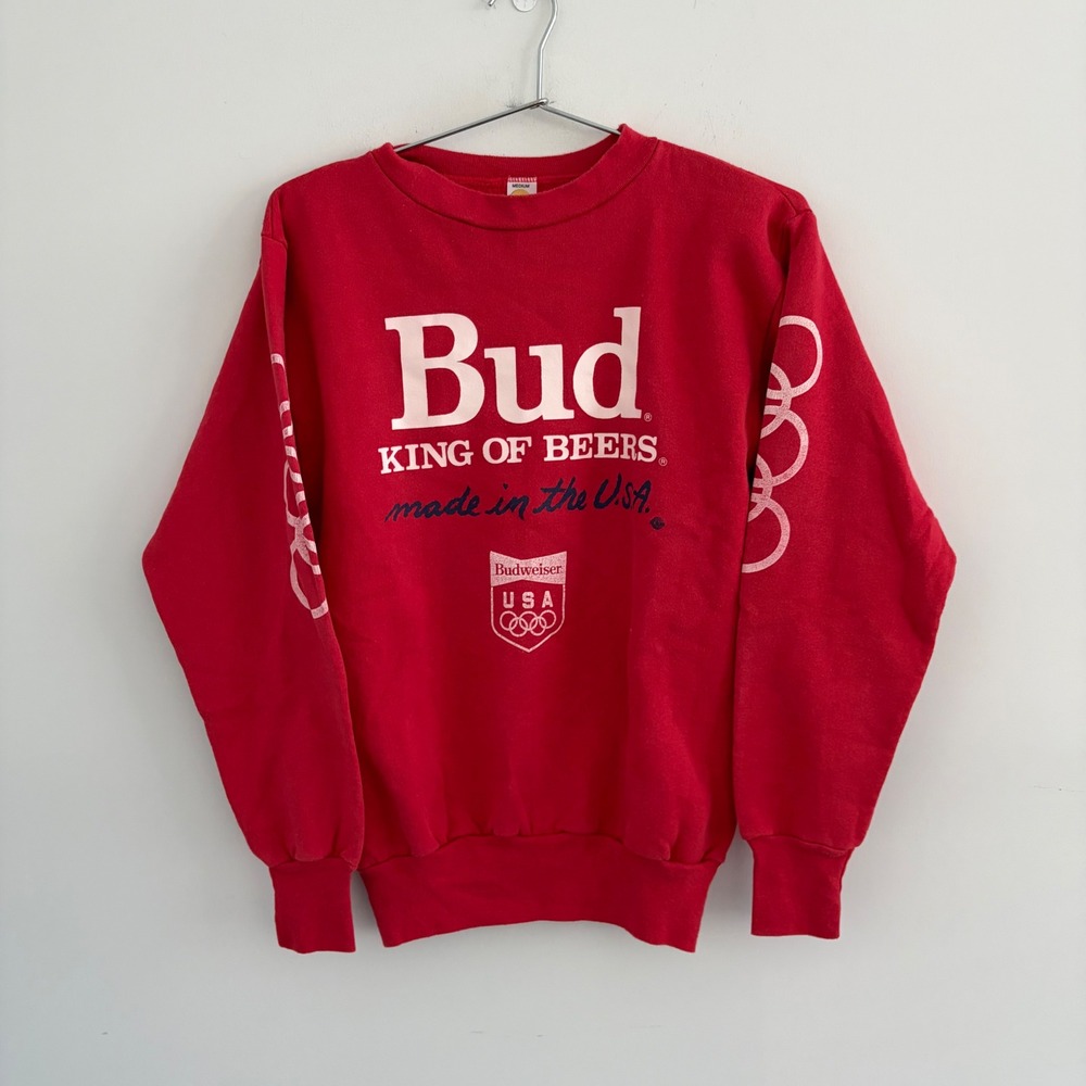 Vintage Budweiser Olympics Crewneck Sweatshirt Red Medium USA Medallion Tag
